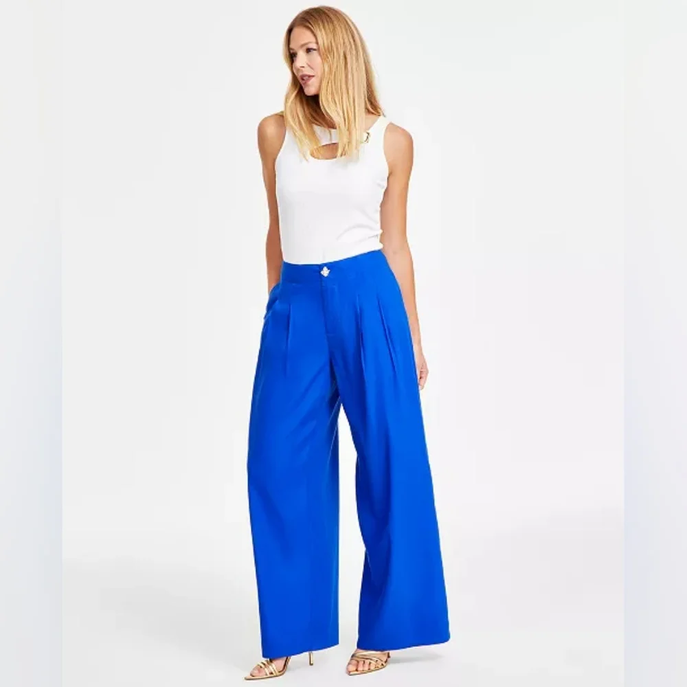 Weekend SALE ✨️I.N.C Women's Pleated Wide-Leg High Rise Linen Pants Size 14
